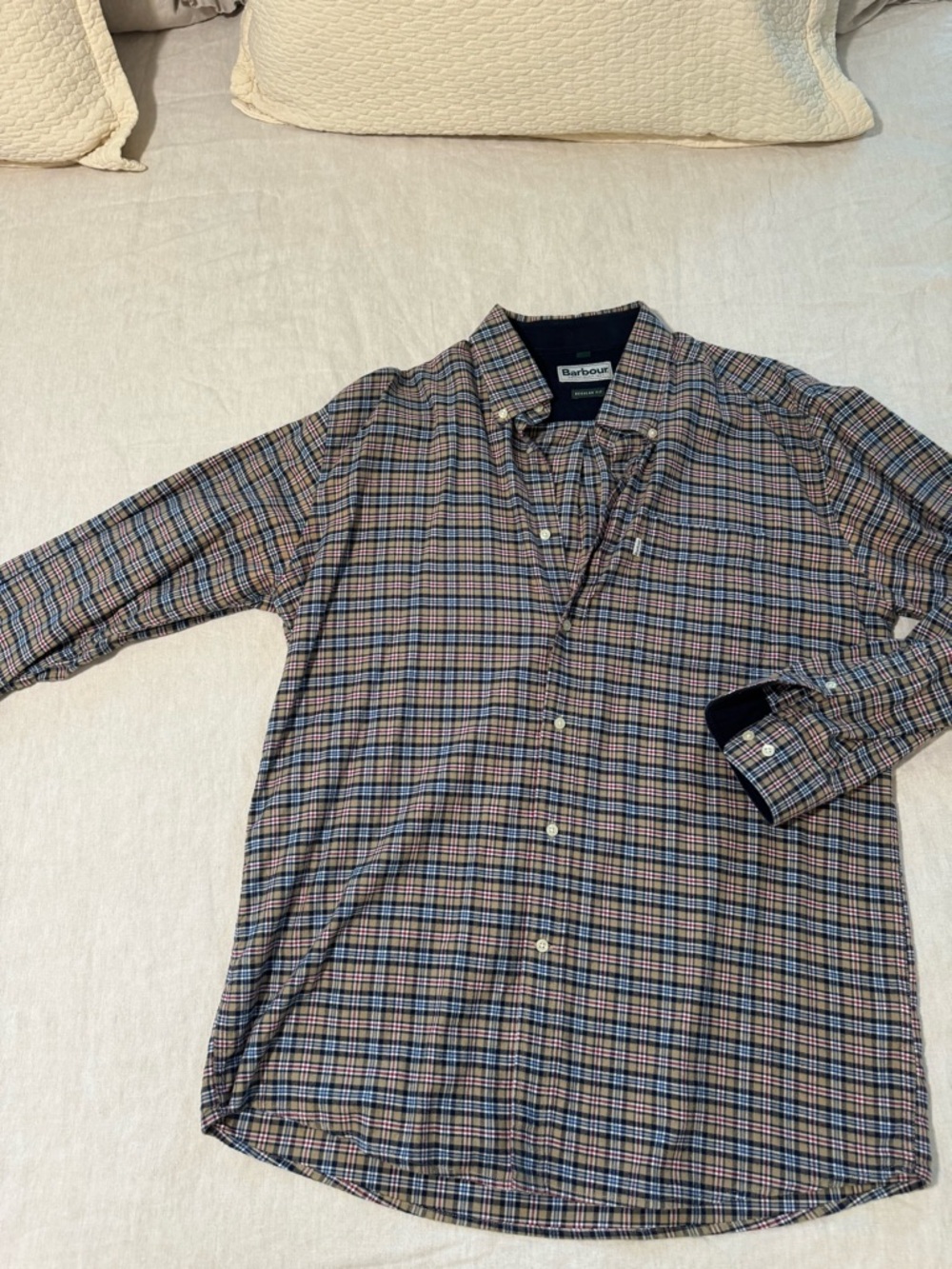 Barbour Men's Plaid Button-Down Shirt in Blue, Brown, and Black